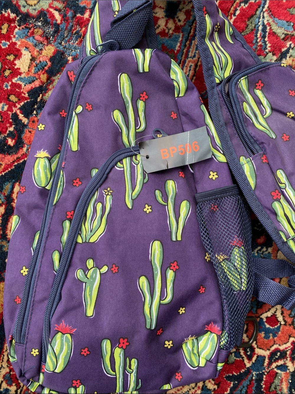 Purple Cactus Sling Bag with Navy Strap - Picture 5 of 10